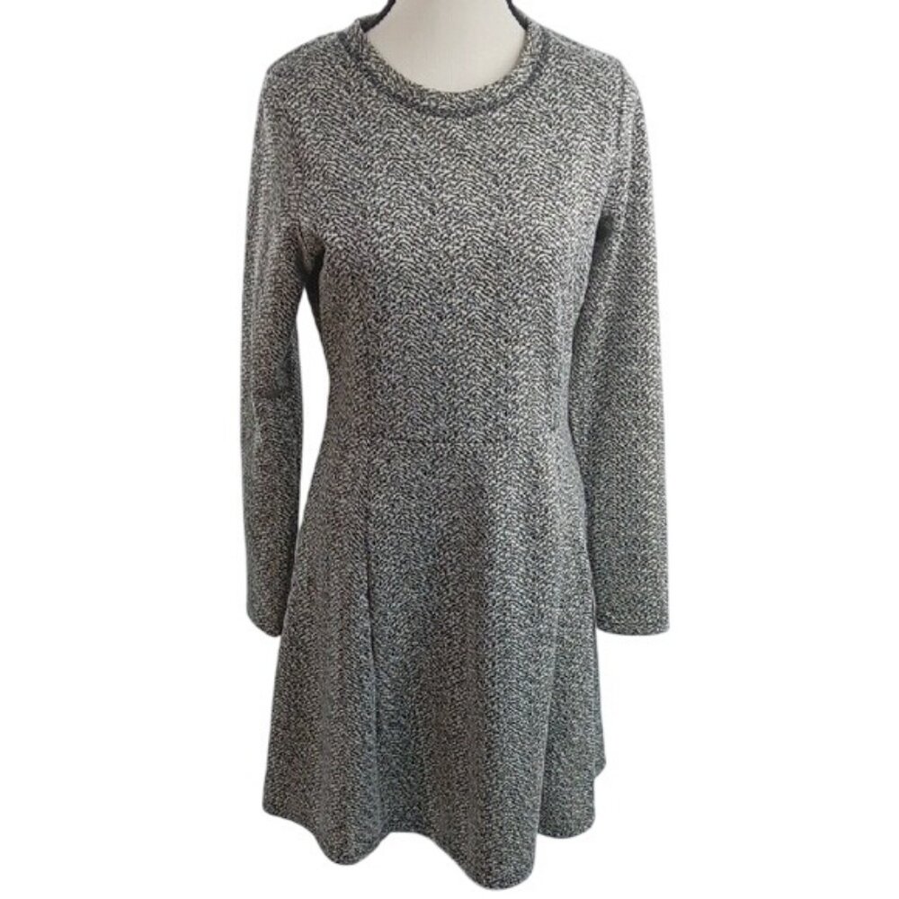 Katherine Barclay Fit & Flare Dress Womens Size 8 Gray Black Long Sleeve Knit